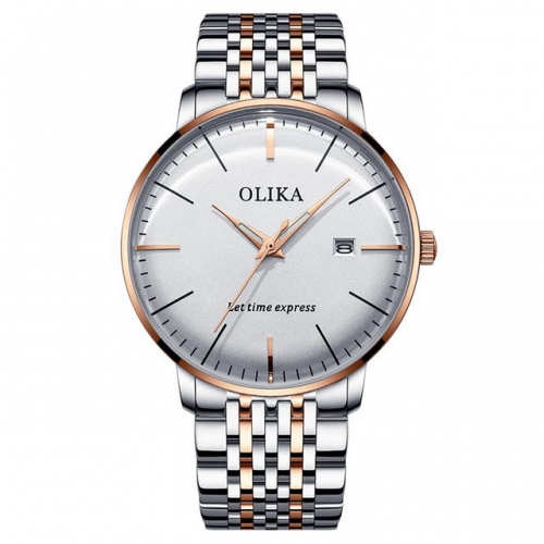 OLIKA Curving Mirror Design Simplicity Dial Calendar Business Versatile Luminous Waterproof Quartz Men's Watch