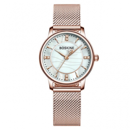 OLIKA Elegant Shell Texture Diamond Inlaid Dial Fashion Steel Weaving Strap Waterproof Quartz Ladies Watch