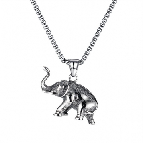 New Street Trend Creative Stainless Steel Men's Necklace Personality Retro Animal Elephant Pendant