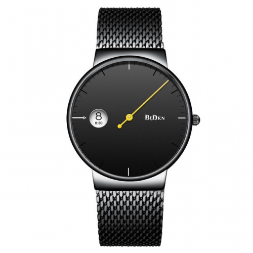 BIDEN Single Pointer Simplicity Fashion Dial Versatile Casual Mesh Strap Waterproof Quartz Men's Watch