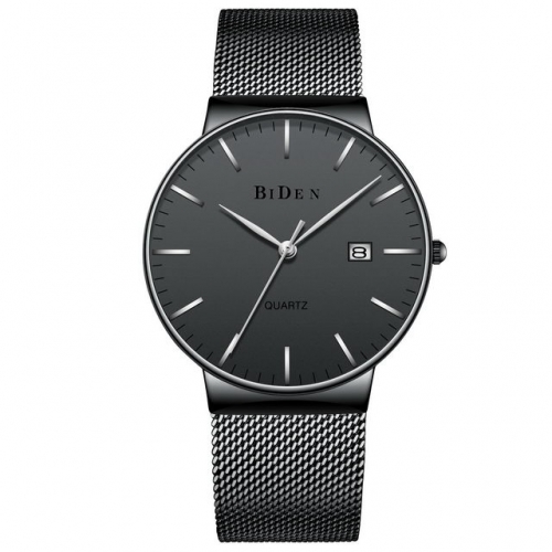 BIDEN Simplicity Style Dial Calendar Business Casual Elegant Mesh Strap Waterproof Quartz Men's Watch