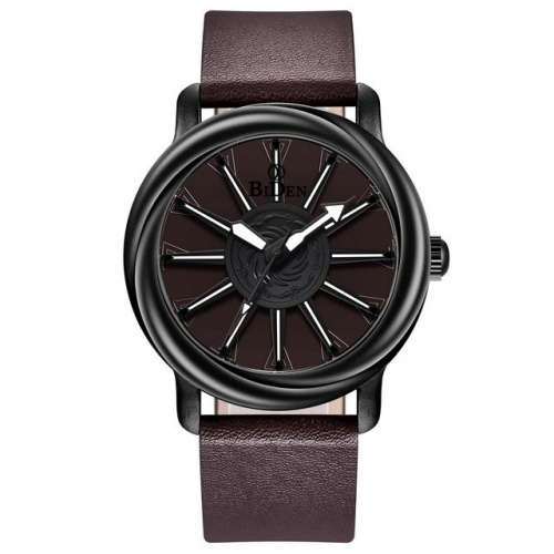 BIDEN Unique Rotating Wheel Dial Business Leather Strap Luminous Waterproof Quartz Men's Watch