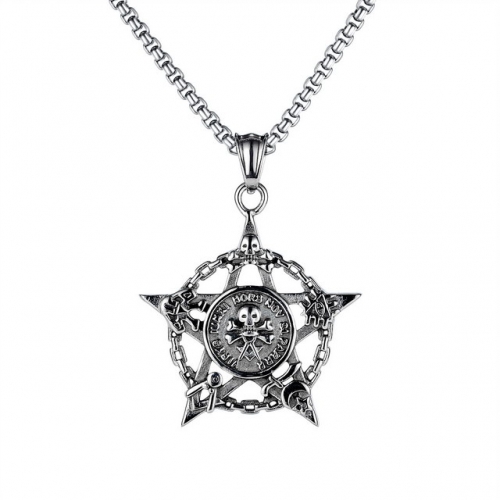 Retro street personality skull titanium steel necklace wild six-pointed star stainless steel men's pendant