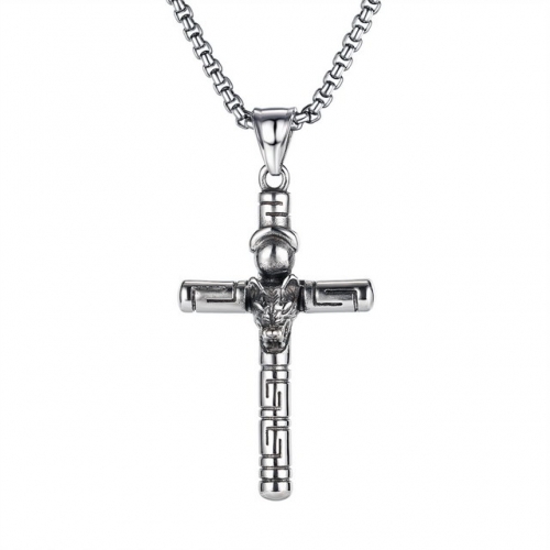 Trendy hiphop titanium steel men's necklace, personalized hip-hop retro cross pendant, European and American religious jewelry