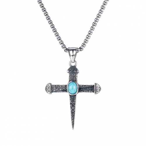 Cross-border hot-selling accessories European and American retro cross long titanium steel men's necklace