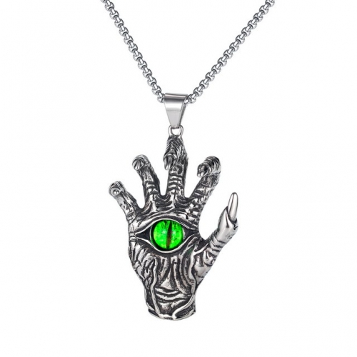 Cross-border jewelry wholesale retro eyeball devil hand titanium steel necklace wild hiphop sweater chain