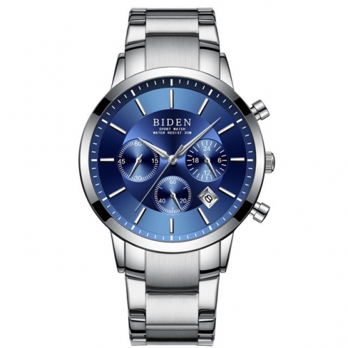 BIDEN Classical Business Simplicity Textured Dial Three Small Pins Waterproof Steel Band Quartz Men's Watch