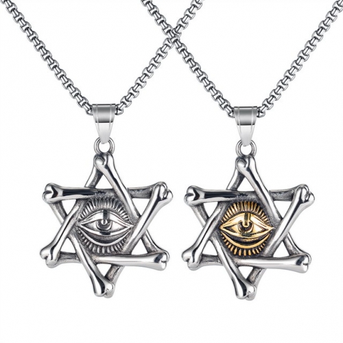 Retro domineering six-pointed star demon eye long titanium steel men's necklace hip-hop style sweater chain accessories