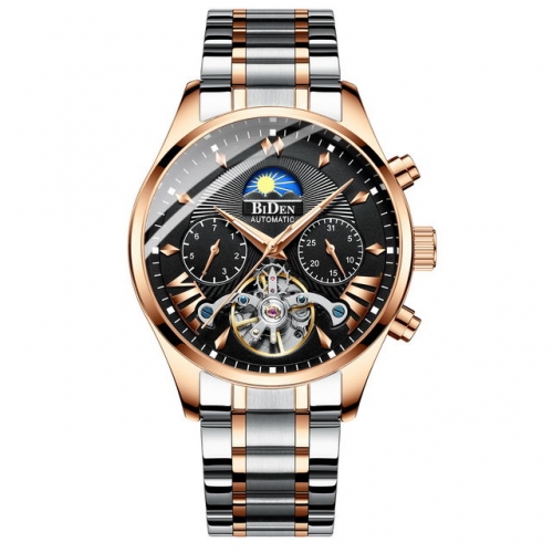 BIDEN Flying Wheel Hollowed Dial Multi-function Luminous Waterproof High-grade Automatic Men's Watch