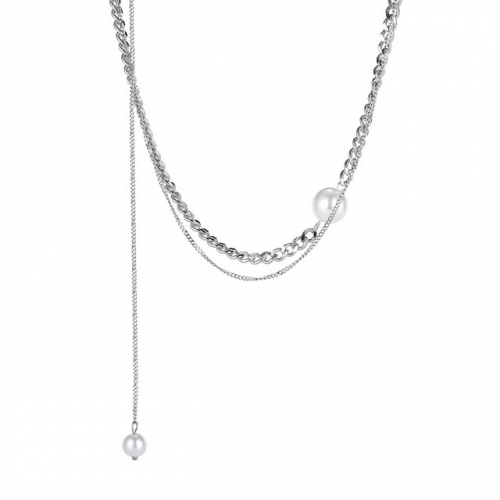 Fashion multi-layered titanium steel women's necklace simple and versatile niche design sense chain pearl sweater chain