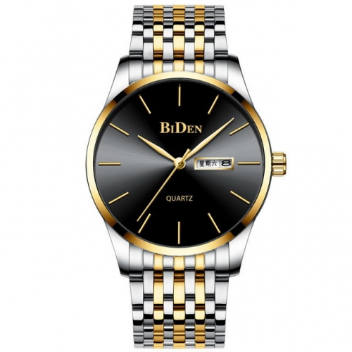 BIDEN Simplicity Business Classical Dial Calendar Week High-grade Waterproof Steel Band Quartz Men's Watch