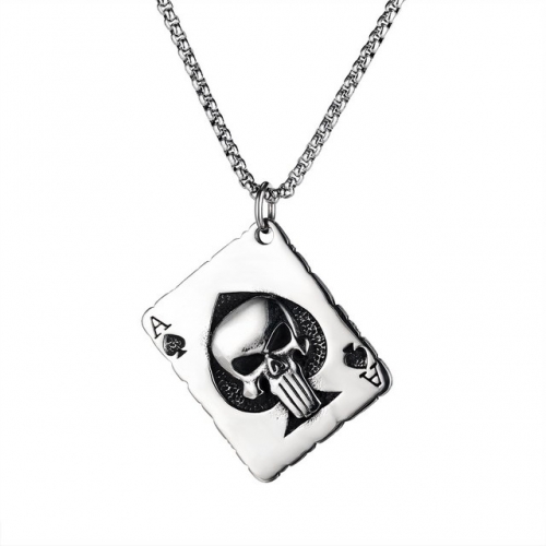 Ace of Spades Pendant Fashionable Stainless Steel Poker Skull Men's Necklace