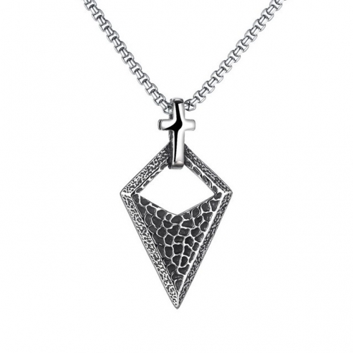 Vintage Cross Titanium Steel Men's Necklace Triangular Cone Type All-match Pendant