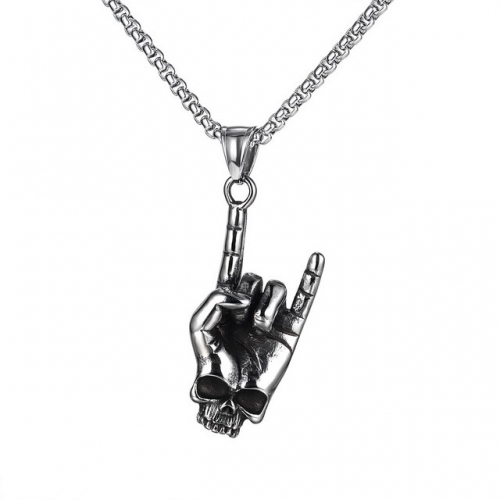 European and American street rock love you gesture titanium steel men's necklace trendy and fashionable skull pendant