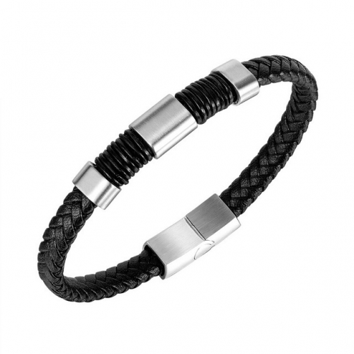 All-match titanium steel magnetic buckle men's bracelet fashion trend simple braided leather bracelet