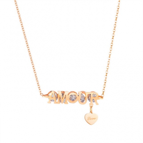 Fashion creative diamond letter necklace simple and versatile love light luxury titanium steel ladies necklace
