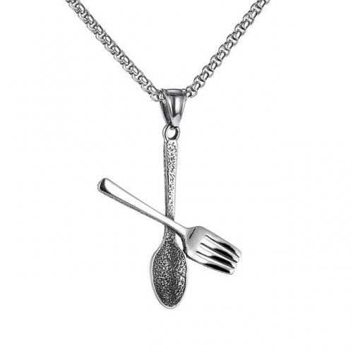 Net celebrity the same creative tableware stainless steel men's necklace spoon fork accessories