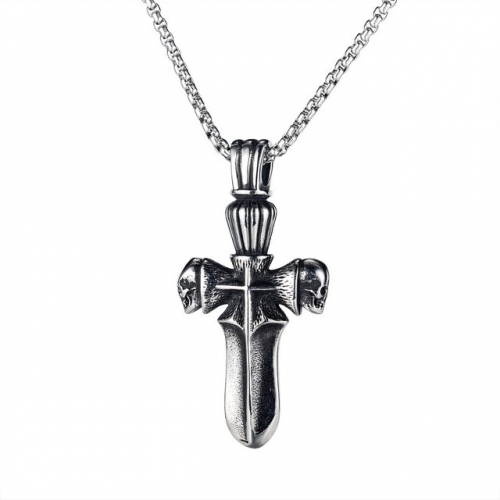 Retro Religious Cross Titanium Steel Fashion Hip Hop Skull Men's Necklace