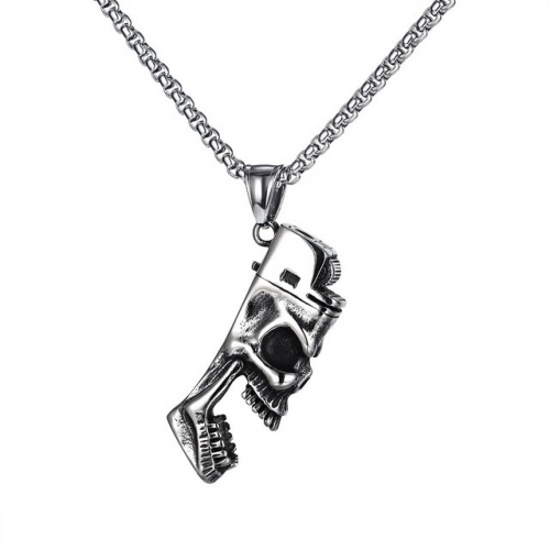 Creative Lighter Skull Titanium Steel Men's Necklace Hip Hop Corkscrew Stainless Steel Pendant