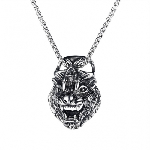 European and American Punk Hip Hop Retro Skull Pendant Fashion Domineering Tiger Head Titanium Steel Men's Necklace