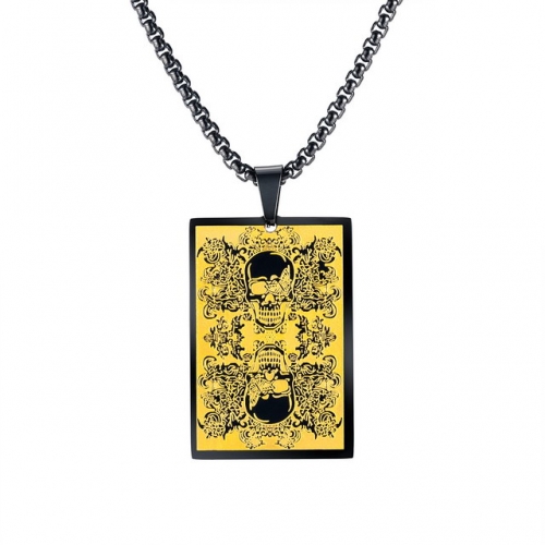 Fashion retro double skull trend all-match stainless steel square brand men's necklace