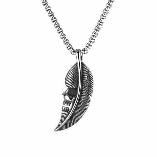 2021 new fashion retro leaf pendant simple and versatile skull titanium steel men's necklace