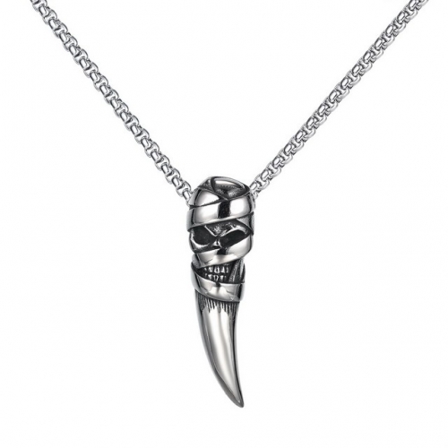 Fashion all-match skull head men's pendant hip-hop style punk spike stainless steel necklace