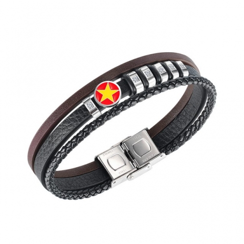 Five-Pointed Star Leather Men'S Bracelet Fashion Multi-Layer Braided Leather Bracelet Stainless Steel Jewelry Wholesale China