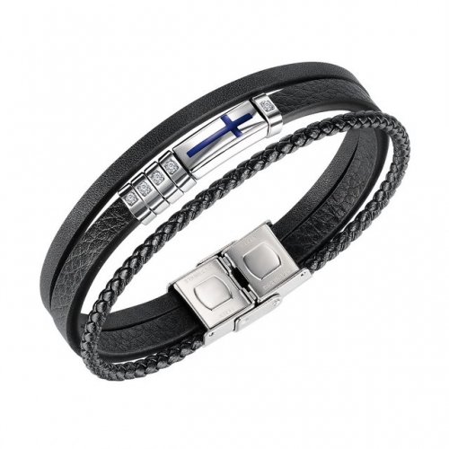 Fashion Men's Retro Leather Bracelet Fashion Stainless Steel Cross Bracelet Wholesale Jewelry Online