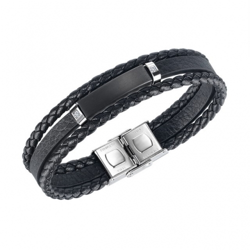 Fashion Titanium Steel Smooth Leather Bracelet Multilayer Woven Men's Leather Bracelet Wholesale Stainless Steel Jewlery