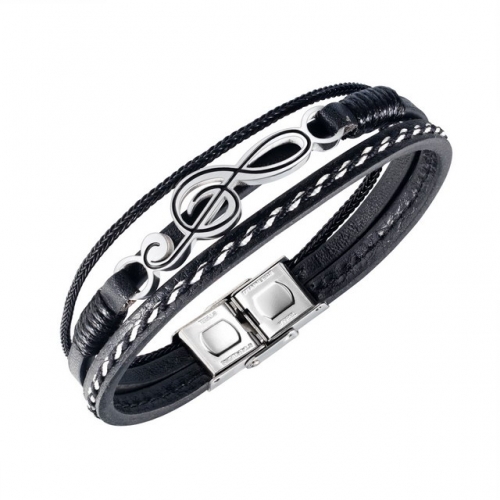 2020 new European and American stainless steel multi-layer woven note leather men's bracelet simple and versatile hip-hop style bracelet