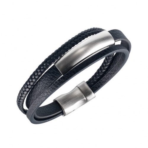 Simple fashion style men's leather bracelet creative multilayer stainless steel magnetic buckle bracelet