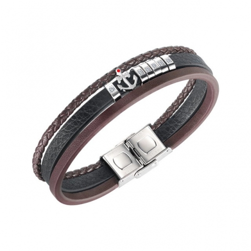 Vintage Leather Men's Bracelet Fashion Anchor Multilayer Leather Bracelet Stainless Steel Jewelry Wholesale China