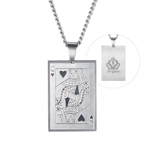 King and Queen Playing Card Stainless Steel Necklace Fashion All-match Men's and Women's Pendants Fashion And Costume Jewelry Wholesale