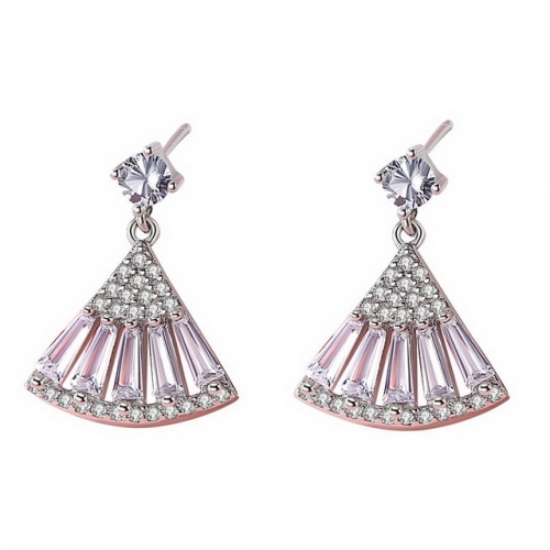 925 Silver Earrings Simple Diamond Fan-Shaped Earrings Temperament Fashion Creative Ladies Earrings Wholesale
