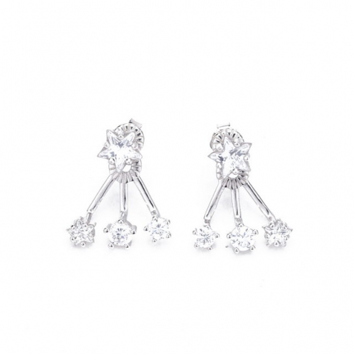 925 Sterling Silver Five-Star Fan-Shaped Earrings Temperament Lucky Five-Pointed Star Earrings Creative Inlaid Ladies Earrings Silver Fashion Jewelry