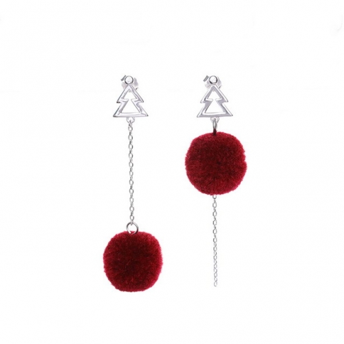 925 Sterling Silver Ladies Earrings Sweet Fashion Christmas Earrings Cute Christmas Tree Earrings Red Hairball Earrings China Earrings Wholesaler