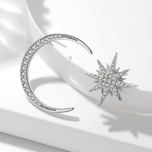 925 Silver Star Moon Earrings Temperament Fashion Earrings Asymmetrical Ladies Earrings Wholesale Jewelry Online