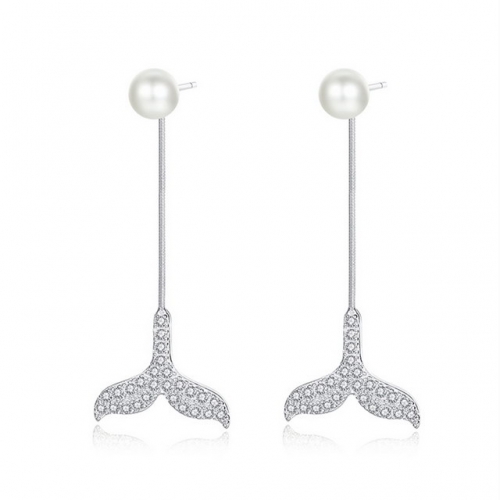 925 Sterling Silver Fishtail Pearl Earrings Long Temperament Fashion Earrings Ladies Earrings Fashion Jewelry Earrings Wholesale