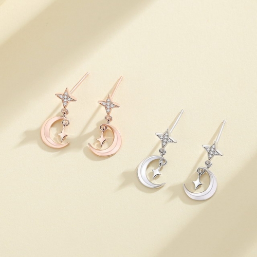 925 Sterling Silver Star And Moon Earrings Simple Original Design Earrings Fashion Temperament Ladies Earrings Wholesale Fashion Jewelry
