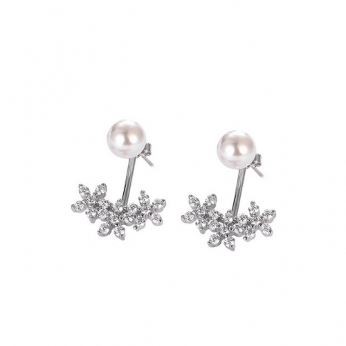 925 sterling silver pearl earrings rear hanging asymmetrical earrings temperament simple small flower earring ear clip wholesale jewelry supplies chin