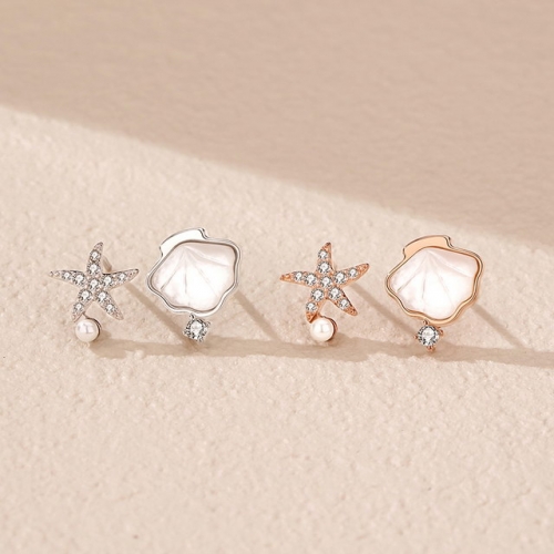 Starfish Shell Earrings Fashion Temperament Ladies Earrings Diamond Earrings 925 Sterling White Fungus Jewelry Trending Wholesale Jewelry