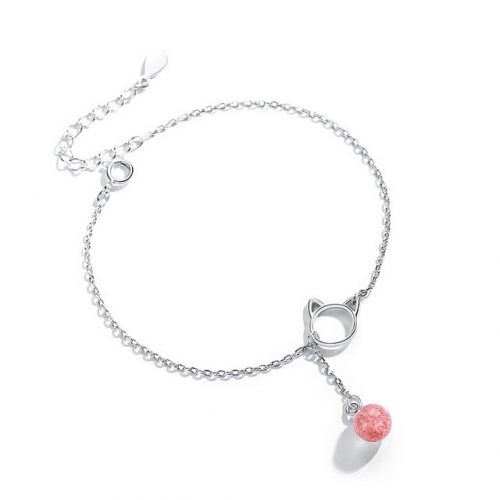 925 Sterling Silver Bracelet Strawberry Crystal Bracelet Simple And Cute Cat Design Bracelet Wholesale Fashion Jewelry Sets Lots