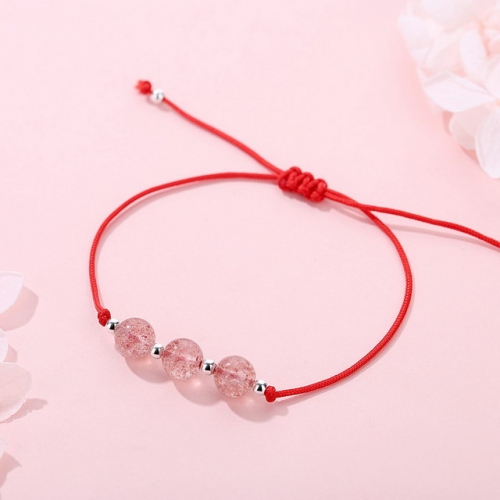 Strawberry Crystal Red String Bracelet 925 Sterling Silver Bracelet Peach Blossom Ins Fashion Crystal Bracelet Round Beads Bracelet Cheap Jewelry Brac