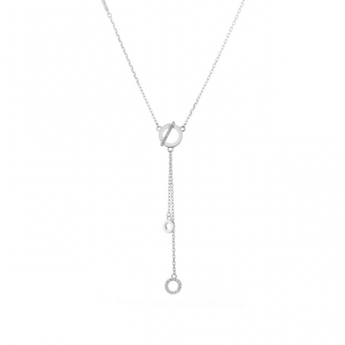 925 Sterling Silver Reincarnation Necklace Circle Diamond-Studded Clavicle Chain Simple Girlfriend Ladies Necklace 925 Sterling Silver Wholesale Fashi