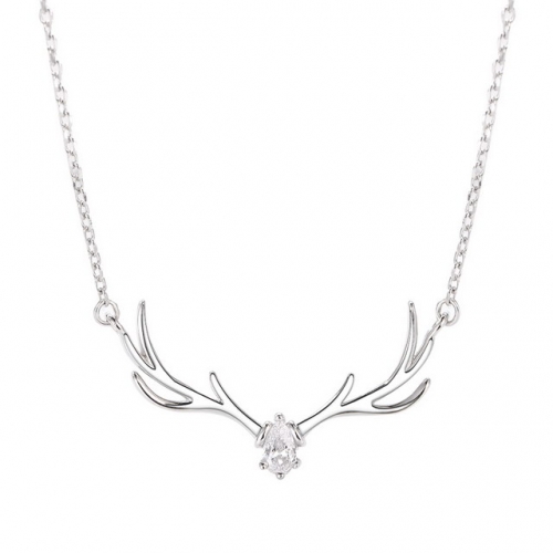 925 Sterling Silver Necklace Original All The Way With You Necklace Small Antler Clavicle Chain Elk Pendant Christmas Gift Diamond Ladies Necklace Jew