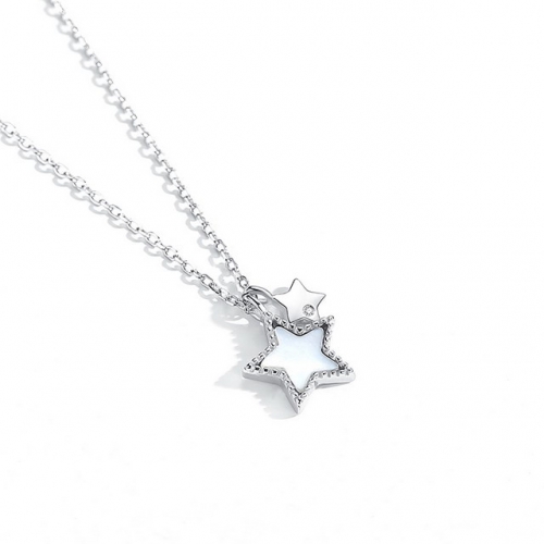 925 Sterling Silver Necklace Five-Pointed Star Mother-Of-Pearl Necklace Fashion Star Necklace White Shell Clavicle Chain Shell Necklace Wholesale Cowr