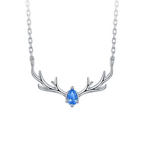 925 Sterling Silver Necklace Ladies Clavicle Chain Simple Antler Pendant Necklace Christmas Jewelry Chinese Jewelry Manufacturers