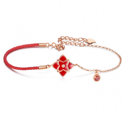 925 Sterling Silver Bracelet Temperature-Sensitive Four-Leaf Clover Bracelet Retro Red String Jewelry Wholesale Fine Jewelry