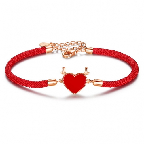 925 Sterling Silver Bracelet Love Antler Hand Rope Temperature Change Color Deer Bracelet Simple Heart-Shaped Red Rope Jewelry Wholesale
